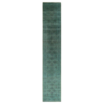 Fine Vibrance, One-of-a-Kind Hand-Knotted Area Rug Green, 2' 8" x 15' 6"