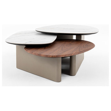 Modrest Robson Modern Ceramic + Walnut Coffee Table