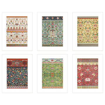 Set of 6, Chinoiserie Floral/Geometric Ornamental Pattern Prints 8"x10"