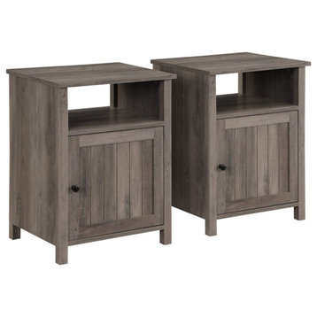 Craig Grooved Door End Table Set with Soft-Close Hinges in Rustic Oak