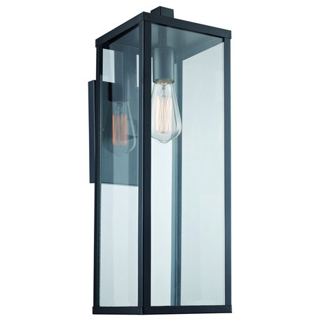 Oxford 1-Light Wall Lantern, Black With Clear