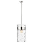 Z-Lite - Z-Lite 3035P12-PN Fontaine 4 Light Pendant in Polished Nickel - Suspend an alluring four-light pendant fixture from your kitchen ceiling for an aesthetic display. Featuring in a cylinder glass shade with a lovely ripple texture, this piece is crafted from steel with a matte black finish.