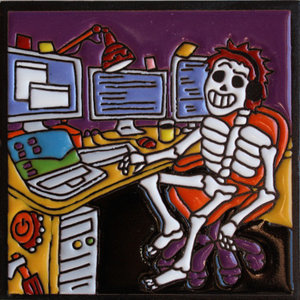 6"x6" Computer Geek Day of the Dead Clay Tile