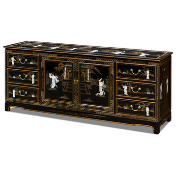 72" Black Lacquer Mother of Pearl Motif Sideboard