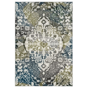 Safavieh Watercolor Collection WTC669 Rug, Ivory/Peacock Blue, 2'3" X 8'