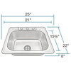 MR Direct US1038T Topmount Stainless Steel Sink, Basket Strainer