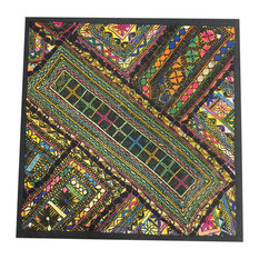 Mogul Interior - Indian Patchwork Banjara Sequin Work Multicolor Pillow Sham, 18"x18" - Pillowcases and Shams