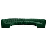 Meridian Furniture - Infinity Channel Tufted Velvet Modular Chair, Green, 8 Piece - Create a seating group that works for every possible situation with this Infinity modular 8-piece sectional and other pieces in the Infinity collection. Upholstered in soft green velvet material that feels great against the skin and offers long-wearing beauty, this piece fits with other Infinity items for an infinite number of combinations that get your seating requirements just right but that look just as nice when used on their own.