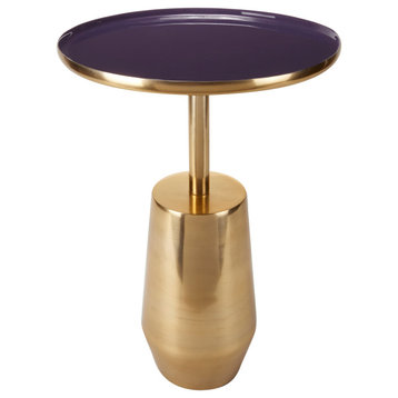 Round Gold Aluminum Accent Table With Purple Enamel Inlay, 14"x21"