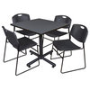 Kobe 42" Square Breakroom Table- Grey & 4 Zeng Stack Chairs- Black
