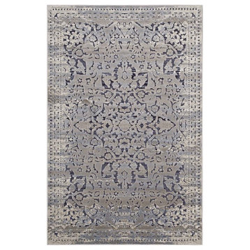 Country Farm Living Area Rug, Distressed Vintage, Multi/Blue