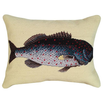 Throw Pillow Needlepoint Mark Catesby Rock Fish 16x20 20x16 Natural