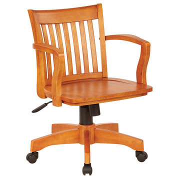 Deluxe Wood Banker's Chair With Wood Seat, Espresso Wood, Fruitwood