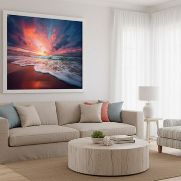Golden Horizon Photorealistic Digital Artwork Coastal Wall Art Prints