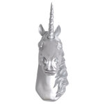 White Faux Taxidermy - Mini Faux Unicorn Head Wall Mount Sculpture, Silver - The Binx Unicorn Head Wall Mount