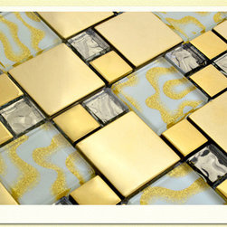 Modern kitchen backsplash tiles gold wave effect glass tile bath wall liners - Products