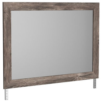 Benzara BM248077 Bedroom Mirror With Replicated Grain Details, Rustic Gray