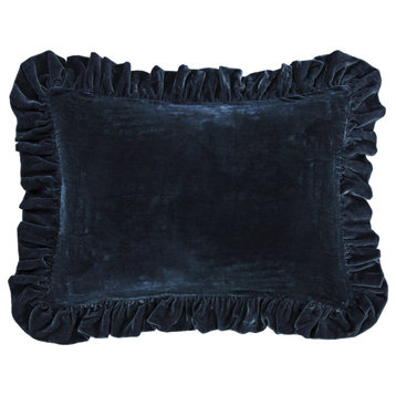Stella Silk Velvet Oblong Pillow, 16 x 21, Midnight Blue