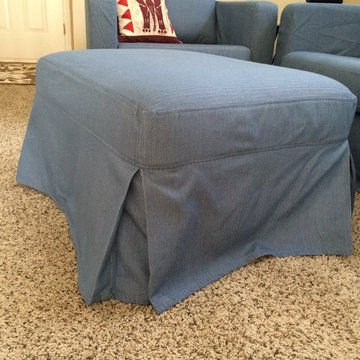 Karlstad Footstool in Herringbone Denim