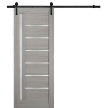 Barn Door 36 x 84 Frosted Glass, Quadro 4088 Grey Ash, 6.6FT Rail