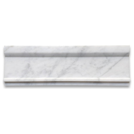 Carrara White Marble 4x12 Plaza Trim Molding Baseboard Edging Honed, 1 piece