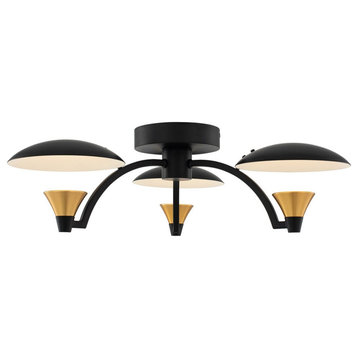 Redding Ceiling Light, Matte Black With White and Brass Accent