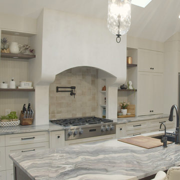 Maple Ridge Kitchen - Arched Plaster Hood, Blue Marble & Gas Range