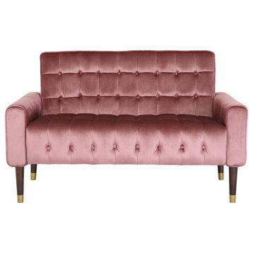 Aubrie Tufted Velvet Loveseat With Gold Tipped Tapered Legs, Blush, Gold Finish