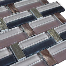 Glossy Pink and Black & Brown Marble & Silver Aluminum Authentic Glass Mosaic Ti - Home Accessories & Decor
