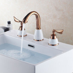 Fontana Luxury Deck mounted 8-inch 3 Holes Bathroom Sink Mixer Tap Golden Basin - Bathroom Sink Faucets