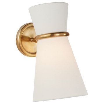 Clarkson Small Single Pivoting Sconce in Hand-Rubbed Antique Brass with Linen Sh