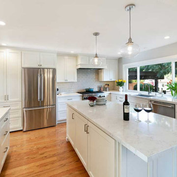 Kitchen Island is Topped with a Minuet Quartz Counter with Subtle Gray Veining