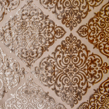 Light Brown Damask Velvet Fabric By The Yard, 54 inches width