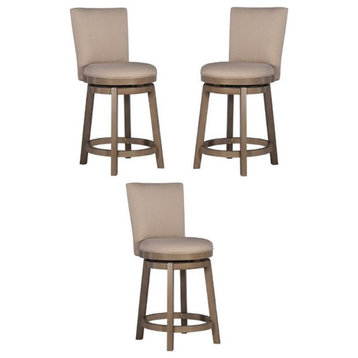 Home Square 26.25" Wood Counter Stool in Brown Finish - Set of 3