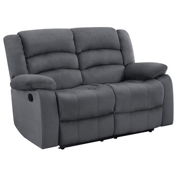 Comfortable Recliner Loveseat, Microfiber Seat With Pillowed Armrests, Lead Grey