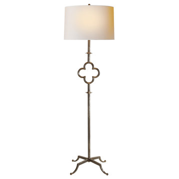 Quatrefoil Floor Lamp in Aged Iron with Linen Shade