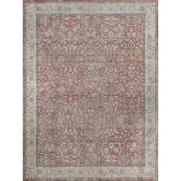 Heritage Power Loomed Polyester and Acrylic Red/Light Blue Area Rug, 2'6"x12'