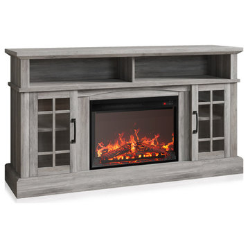 58" TV Stand Entertainment Center With 23" Electric Fireplace, Grey Wash