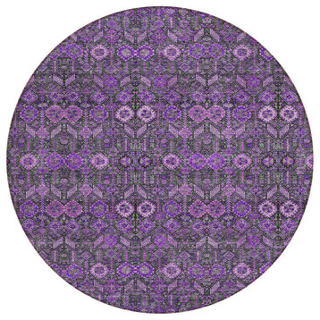 Machine Washable Indoor/Outdoor Chantille ACN574 Purple 8' x 8' Round Rug