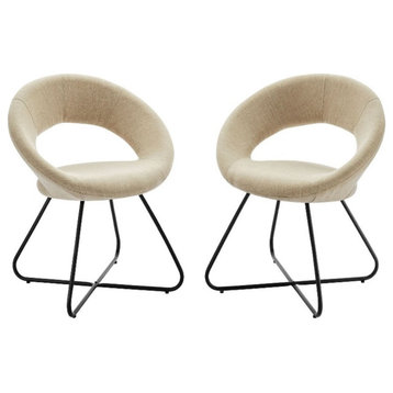 Modway Nouvelle 19" Fabric Dining Chairs in Black/Beige (Set of 2)