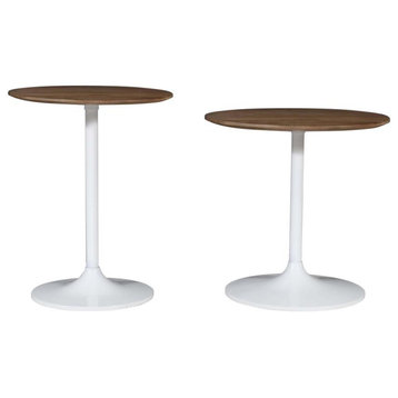 Remy Solid Wood and Iron Modern Pedestal Accent Tables (Set of 2), White