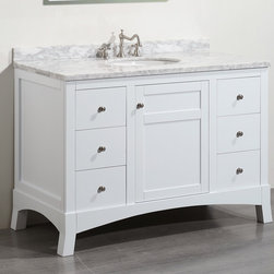 48 inch White Bathroom Vanity with White Marble Carrera Top - Bathroom Vanities And Sink Consoles