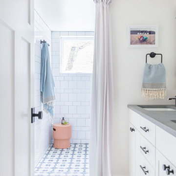 Daisy and White Wash Bathroom