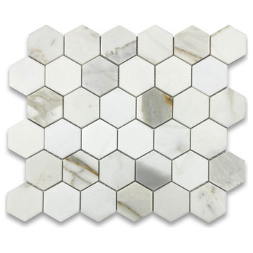 Calacatta Gold Calcutta Marble 2 inch Hexagon Mosaic Tile Honed, 1 sheet
