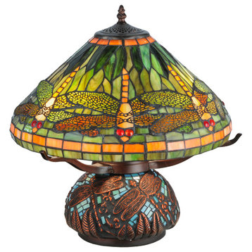 17H Tiffany Dragonfly w/Tiffany Mosaic Base Table Lamp