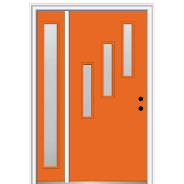 Frosted 3-Lite Vertical Fiberglass Door With Sidelite, 51"x81.75", LH Inswing
