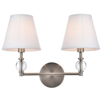 Beau 2-Light Bath Sconce, Satin Nickel With White Fabric Shade