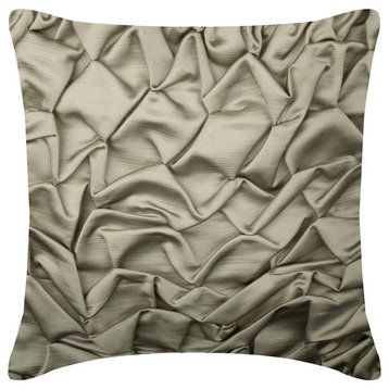 22x22 Textured Pintucks & Knots Silver Grey Satin Throw Pillows, Silver Wave