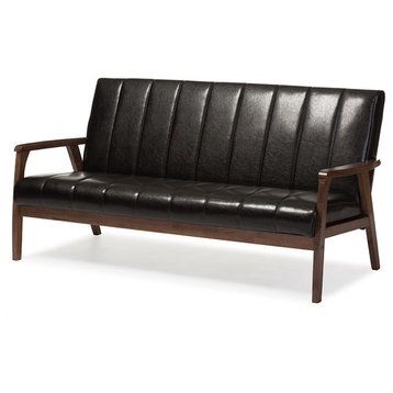 Nikko Faux Leather Wooden 3-Seater Sofa, Dark Brown