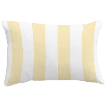 Rugby Stripe Stripe Print Throw Pillow With Linen Texture, Yellow, 14"x20"